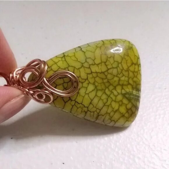 Handmade Copper Wrapped Green Agate Pendant • Vegan Suede • Boho Necklace - Picture 8 of 16